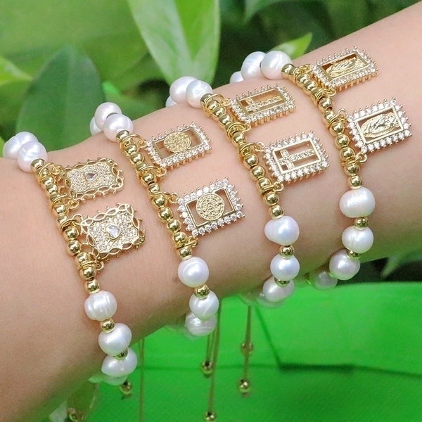 Fashion Portrait Faith Cross Copper Gold Plated Zircon Bracelets In Bulk