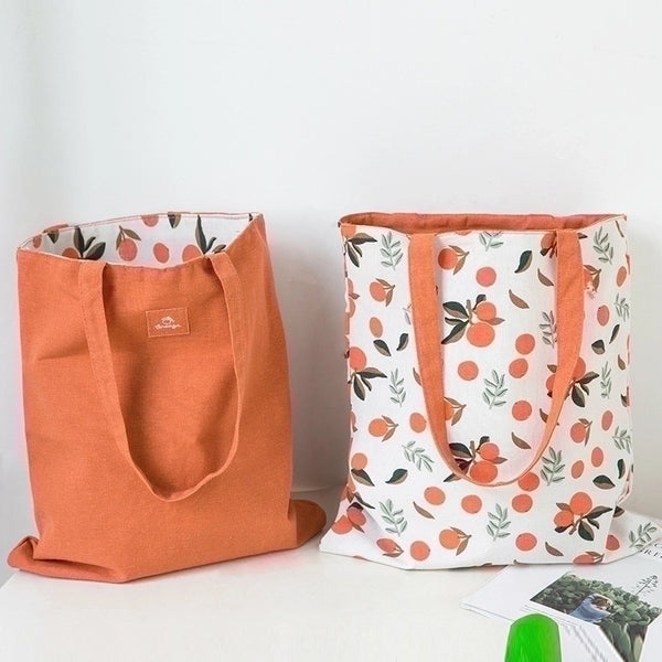 Fashion Printing Contrast Color Fabric Double-sided Cotton Linen Pocket Handbag Wholesale