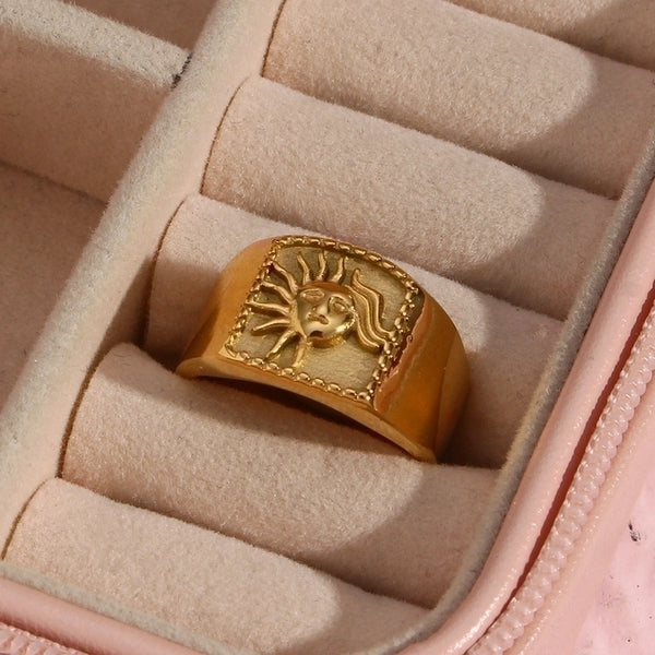 Fashion Retro Plated 18k Gold Casting Sun Stainless Steel Ring