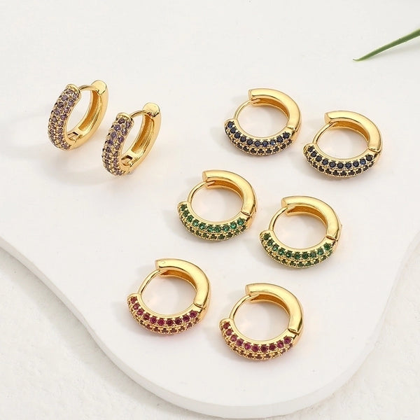 Fashion Round Copper Gold Plated Zircon Earrings 1 Pair