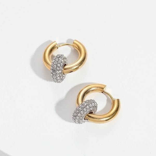 Fashion Round Copper Gold Plated Zircon Hoop Earrings 1 Pair