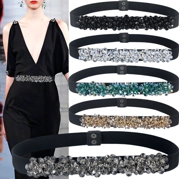 Fashion Round Flower Pu Leather Rhinestone Artificial Crystal Belt