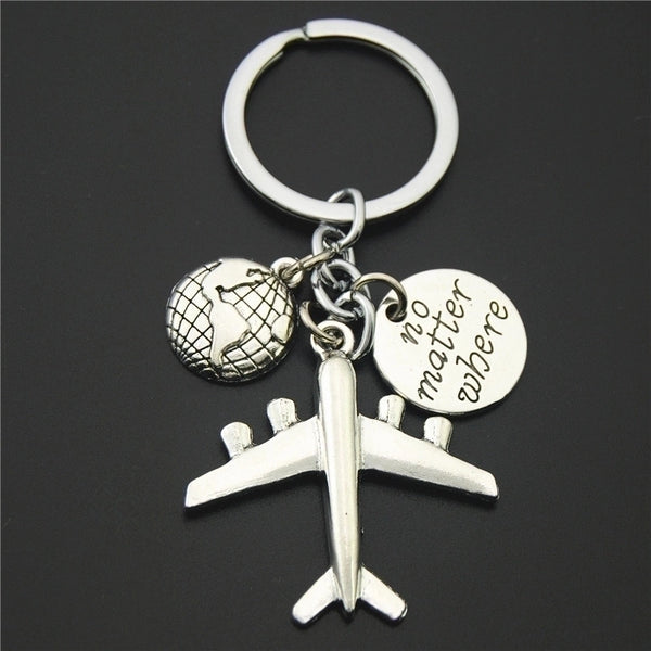 Fashion Round Letter Airplane Alloy Keychain