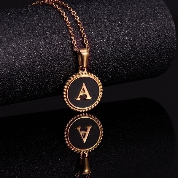 Fashion Round Letter Stainless Steel Pendant Necklace Enamel Gold Plated Stainless Steel Necklaces