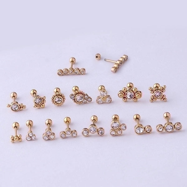 Fashion Round Plating Inlay Stainless Steel Metal Zircon Ear Studs