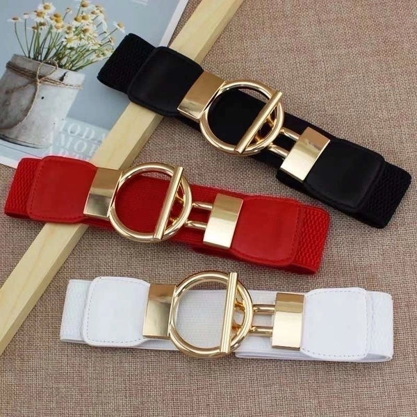 Fashion Round Pu Leather Fabric Metal Button Belt