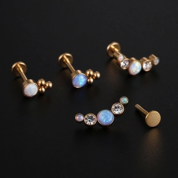 Fashion Round Stainless Steel Inlay Zircon Lip Stud 1 Piece