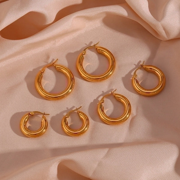 Fashion Round Stainless Steel Plating Hoop Earrings 1 Pair