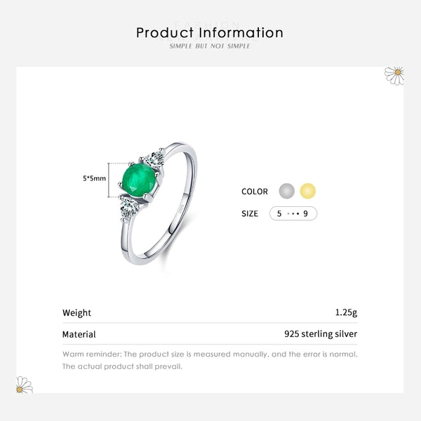 Fashion S925 Silver Inlaid Round Emerald Fine Ring Female