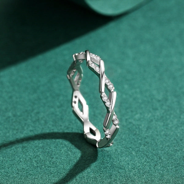 Fashion S925 Sterling Silver Micro-set Zircon Line Geometric Tail Ring