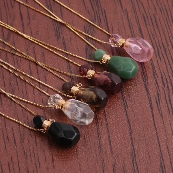 Fashion Semi-precious Stone Flame-shaped Perfume Bottle Alloy Necklace Wholesale