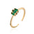 Fashion Simple 18k Gold Plated Micro Inlaid Green Zircon Geometric Open Adjustable Ring