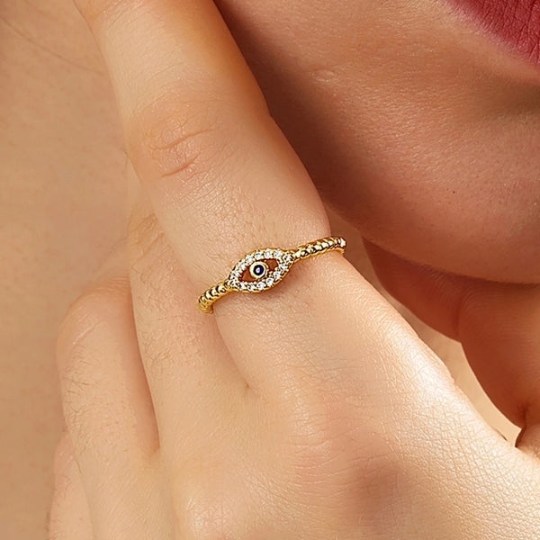 Fashion Simple Copper Electroplated 18k Gold Zircon Eye Ring