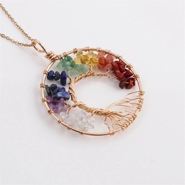 Fashion Simple Geometric Chakra Colorful Crystal Tree Necklace Wholesale