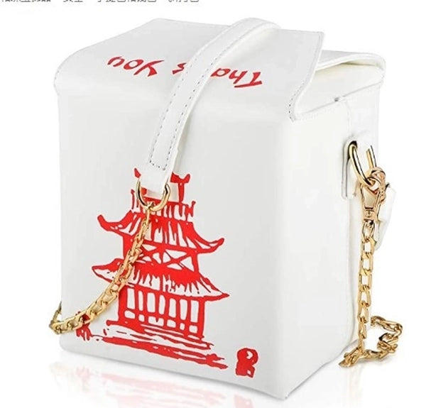 Fashion Simple  Pu Chain Messenger Bag Personality Red Iron Tower Printing Shoulder Bag