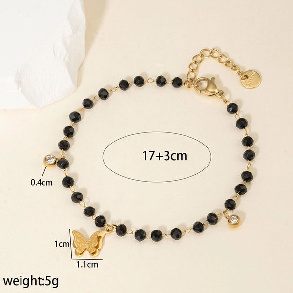 Fashion Minimalist Geometric Number 304 Stainless Steel 14K Gold Plated Beads Bracelets In Bulk