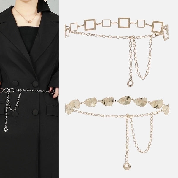 Fashion Single Layer Waist Chain Decorative Pendant Women's Metal Hollow Belt