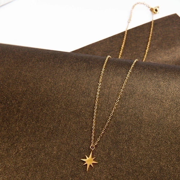 Fashion Six-pointed Star Sun Pendant Titanium Steel Clavicle Chain 14k Gold Plated Necklace