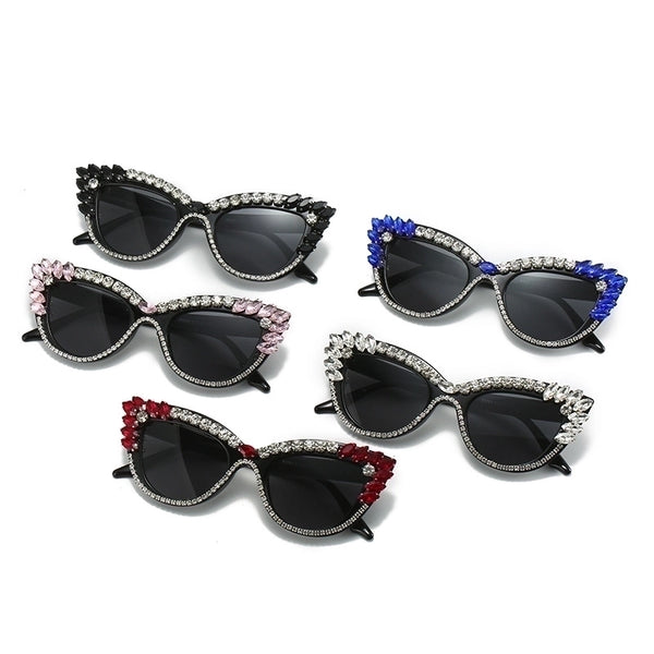 Fashion Solid Color Ac Cat Eye Diamond Full Frame Women's Sunglasses