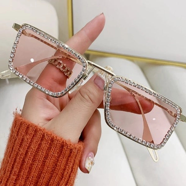 Fashion Solid Color Ac Square Diamond Full Frame Women's Sunglasses