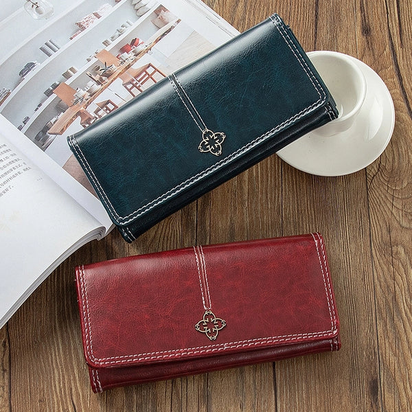 Fashion Solid Color Flowers Square Buckle Long Wallet