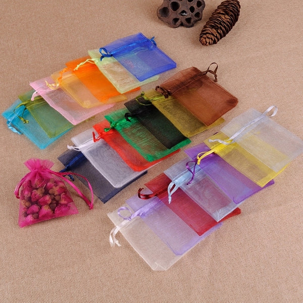 100 Pcs Fashion Solid Color Organza Drawstring Jewelry Packaging Bags 1 Piece