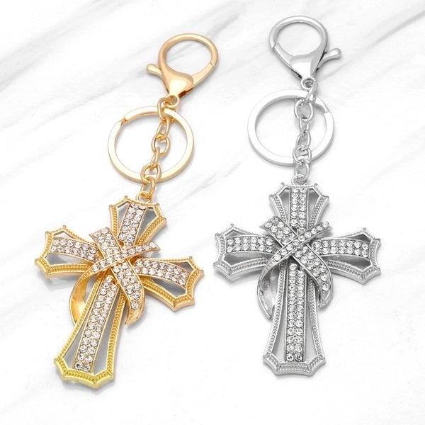 Fashion Solid Color Pendant Cross Inlaid Rhinestone Alloy Key Chain