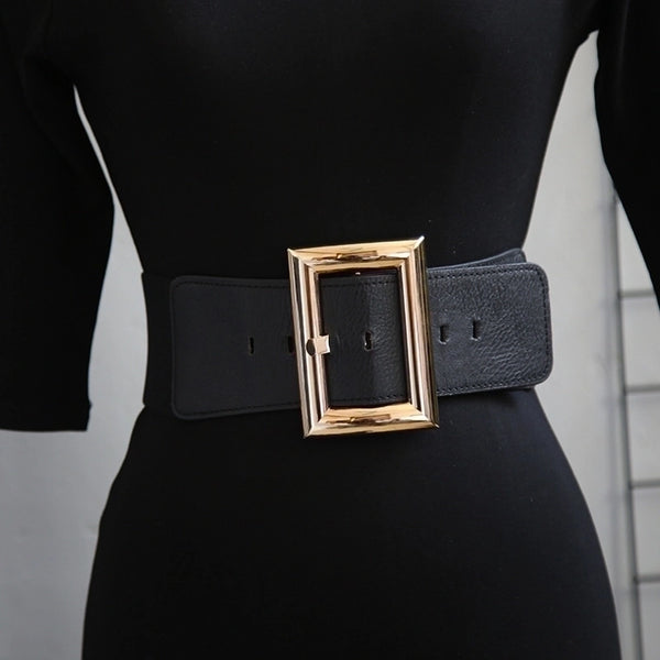 Fashion Solid Color Pu Leather Metal Button Women's Leather Belts 1 Piece