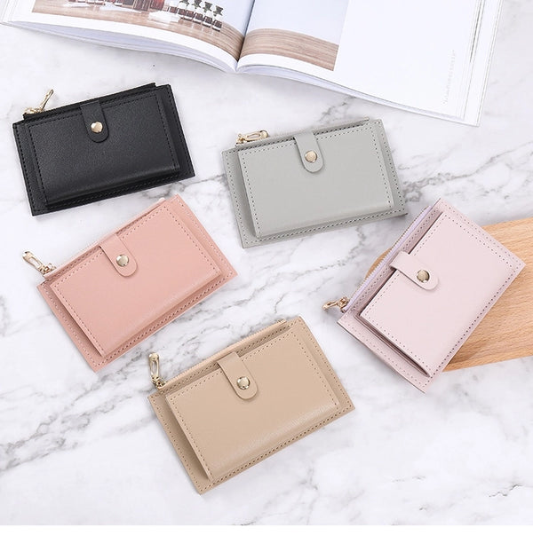 Fashion Solid Color Square Zipper Card Holder