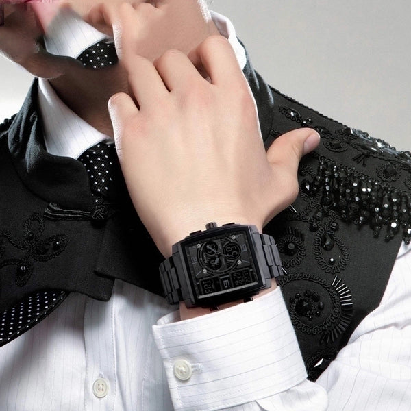 Fashion Square Single Folding Buckle Electronic Men's Watches