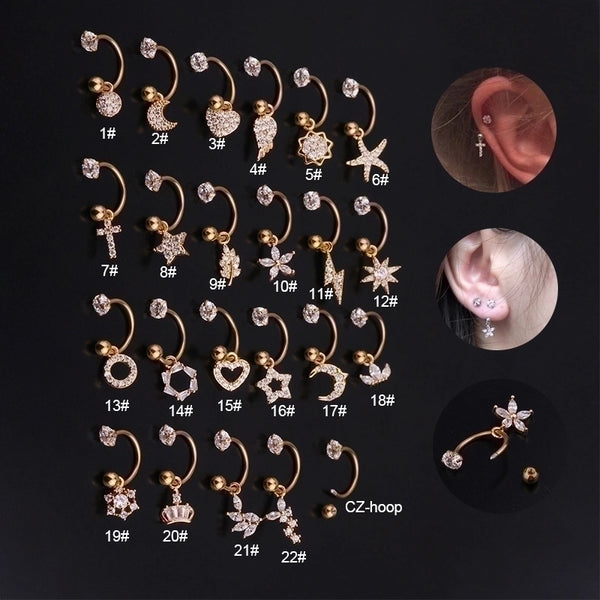 Ear Cartilage Rings & Studs Geometric 316L Stainless Steel  Copper Inlaid Zircon