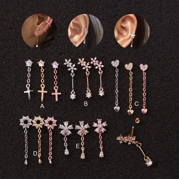 Ear Cartilage Rings & Studs Flower 316L Stainless Steel  Copper Zircon