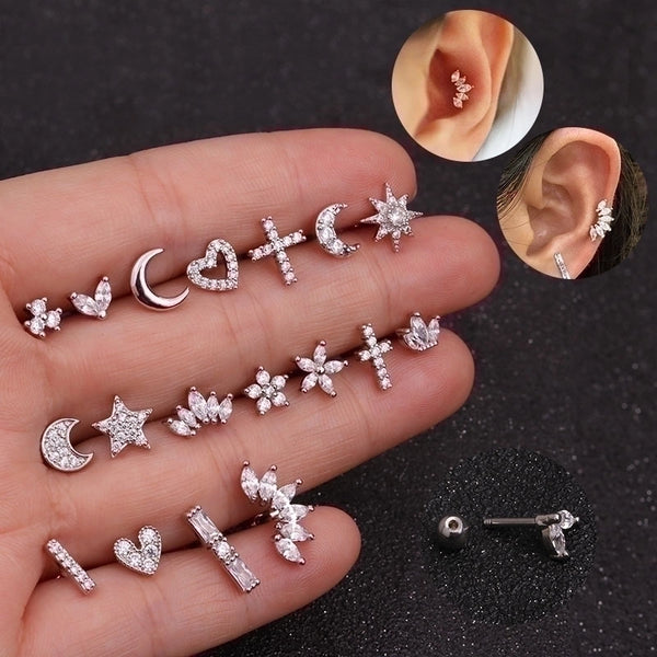 Fashion Star Heart Shape Copper Plating Inlay Zircon Ear Studs 1 Piece