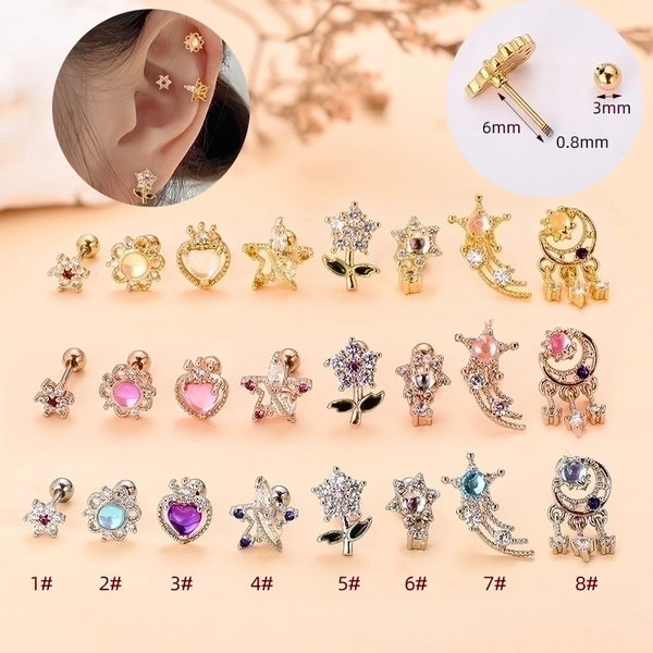 Fashion Star Heart Shape Stainless Steel Copper Plating Inlay Zircon Ear Studs 1 Piece