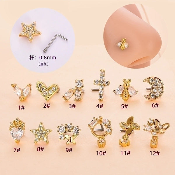 Fashion Star Metal Plating Zircon Nose Studs 1 Piece