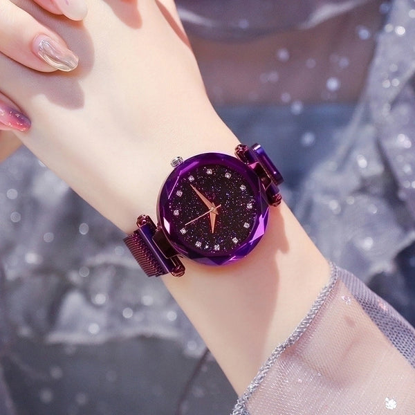 Fashion Starry Sky Surface Magnet With Quartz Ladies Bracelet Watch Rhinestone Watch