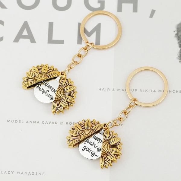 Fashion Sunflower Letter Alloy Women'S Memorial Keychains Necklace