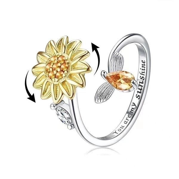 Fashion Sunflower Water Droplets Sterling Silver Inlaid Zircon Rings