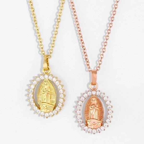 Fashion Virgin Mary Oval Real Gold Plated Necklace Coin Clavicle Chain Wholesale