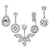 Fashion Water Droplets Stainless Steel Inlay Zircon Belly Ring 5 Pieces