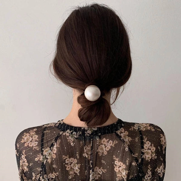 Fashionable Simple Leather Band Korean Style Hair Rope Hair Rope Women's  Pearl Large Intestine Hair Ring Hair Flower  Commuter Jewelry