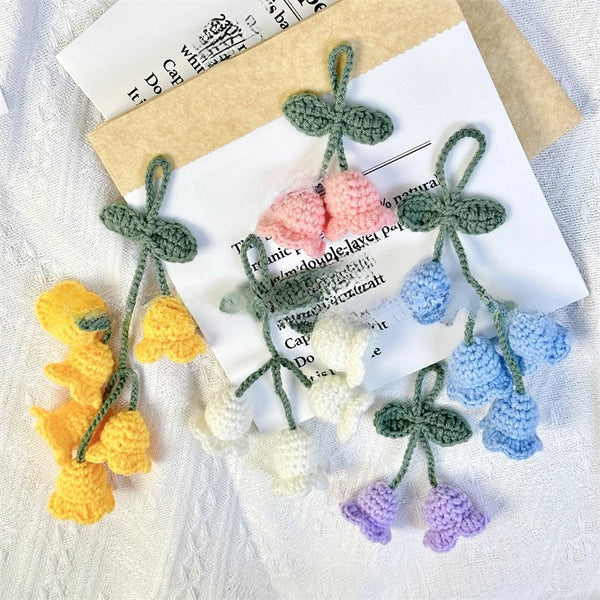 Finished [Lily Of The Valley Pendant]  Wool Flower Crocheted Key Chain Bag Pendant Blue Bell Flower Wholesale Handmade