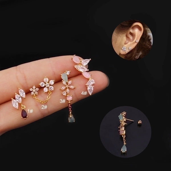 Ear Cartilage Rings & Studs Flower 316L Stainless Steel  Copper Inlaid Zircon Zircon