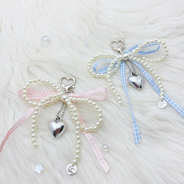 French Style  Bracelet Pearl Ribbon Bow Love Pendant Bag Decorative Keychain  Hanging Ornaments