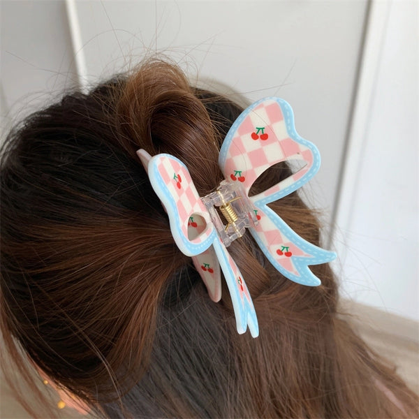 Fresh Temperament Sweet Butterfly Style Grip Acrylic Back Head Half Tie Ponytail Clip Medium Hairpin Female