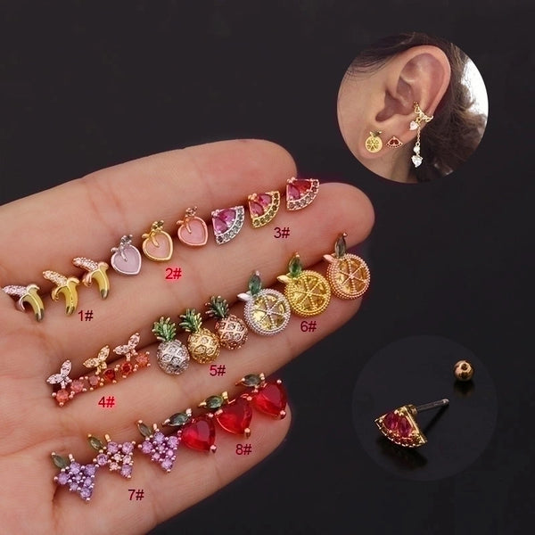 Ear Cartilage Rings & Studs Fruit 316L Stainless Steel  Copper Inlaid Zircon