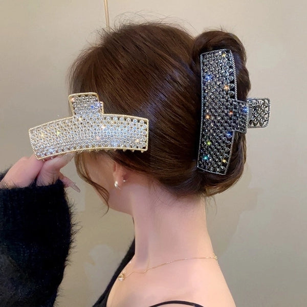 Full Diamond Metal Hair Grab Women's High-end Hair Accessories Medium And Large Shark Clip Back Of Head Hair Grab Cyber Celebrity Hair Clip Headwear