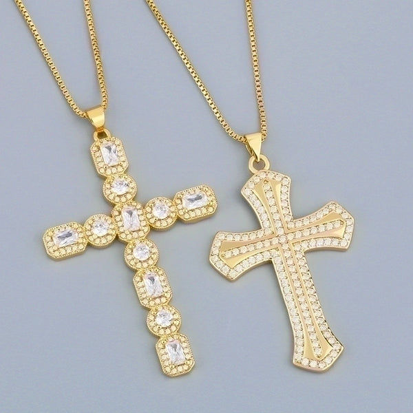 Full Zircon Cross Pendant Hipster Necklace