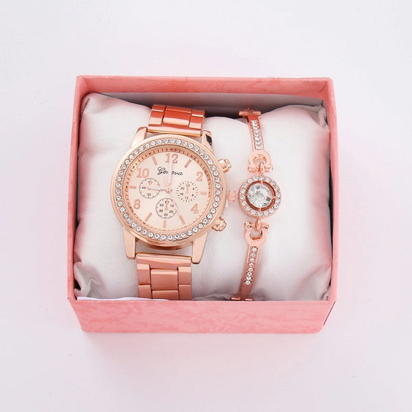 Geneva Geneva Diamond-encrusted Fashion Steel Band Men's And Women's Watches Couple's Quartz Watches