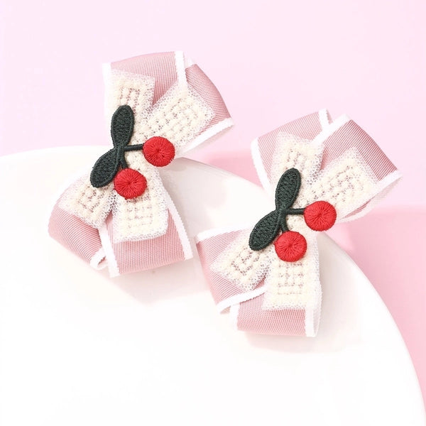 Girl'S Cute Romantic Sweet Cherry Bow Knot Cloth Handmade Hair Clip